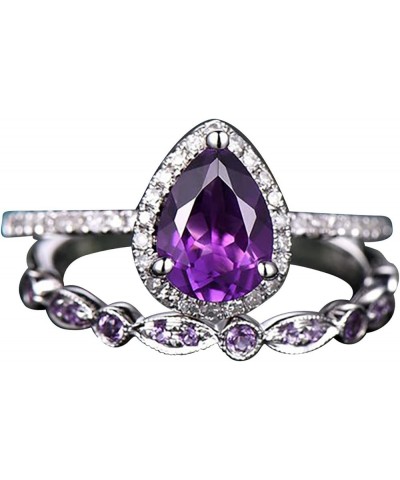 Shining Crystal Ring Kits Fashion Drop Shape Zirconia Rings Set Amethyst Teardrop Ring Engagement Wedding Ring Sets 6 Purple ...