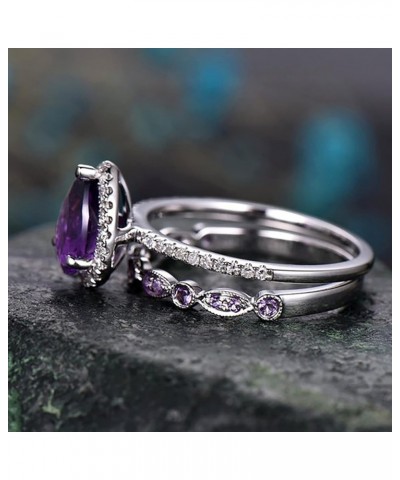 Shining Crystal Ring Kits Fashion Drop Shape Zirconia Rings Set Amethyst Teardrop Ring Engagement Wedding Ring Sets 6 Purple ...