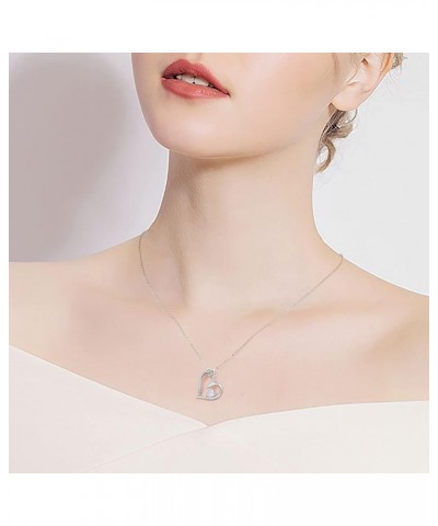 Love Heart Birthstone Necklace for Women, S925 Sterling Silver Heart Jewelry for Women Girls Mothers Silver Heart Necklace Bi...