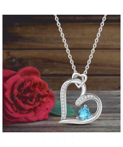 Love Heart Birthstone Necklace for Women, S925 Sterling Silver Heart Jewelry for Women Girls Mothers Silver Heart Necklace Bi...