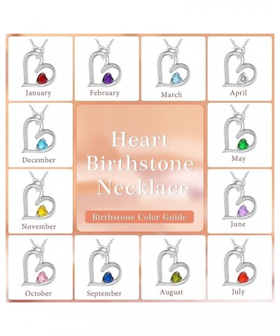 Love Heart Birthstone Necklace for Women, S925 Sterling Silver Heart Jewelry for Women Girls Mothers Silver Heart Necklace Bi...