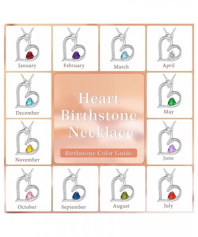 Love Heart Birthstone Necklace for Women, S925 Sterling Silver Heart Jewelry for Women Girls Mothers Silver Heart Necklace Bi...