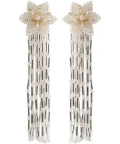 Boho Handmade Beaded Tassel and Ice Flower Earrings Long Drop Dangle Summer Earrings Unique Retro Ethnic Style Earrings for W...