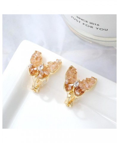 Butterfly Shape Shell Clip On Earrings Golden Non Pierced Stud for Women Girls Champagne Colour $8.69 Earrings