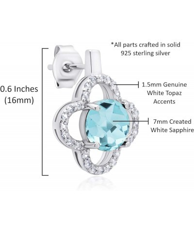 925 Sterling Silver Clover Stud Earrings for Women with Push Backs Genuine White Topaz Accents and 7mm Round Gemstone Genuine...