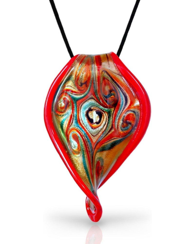 Handmade Murano Inspired Gorgeous Artist Made Red Leaf Glass Pendant Necklace Italian Style Jewelry $10.99 Necklaces