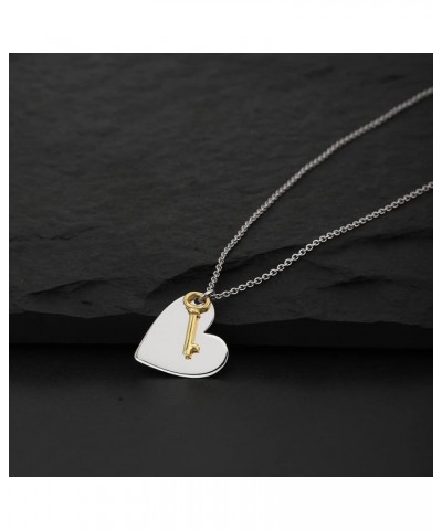 Sterling Silver Two-Tone Jewelry Silver Heart & Gold Key Pendant Necklace with Yellow Gold and Rhodium Plated for Women and G...