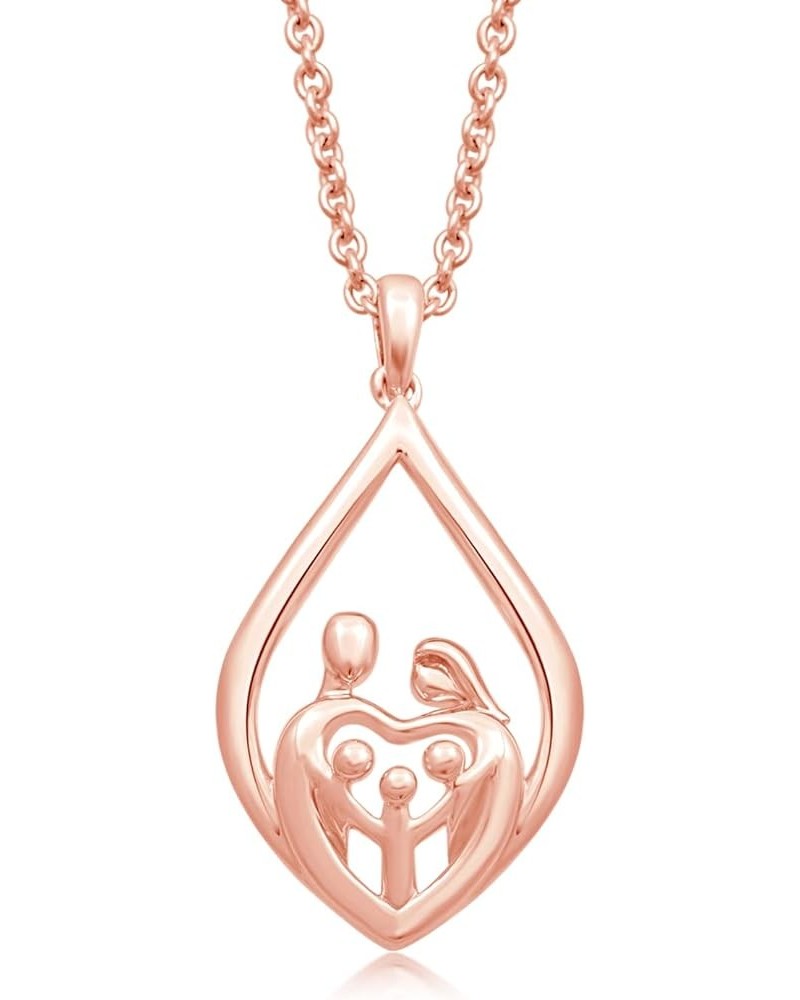 Parent and Children Family Necklace Pendant in Sterling Silver 18" Rolo Chain Rose Gold over Sterling Silver Parent and Three...