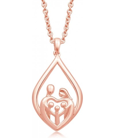 Parent and Children Family Necklace Pendant in Sterling Silver 18" Rolo Chain Rose Gold over Sterling Silver Parent and Three...