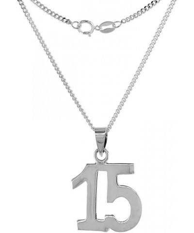 Sterling Silver Number 15 Necklace for Jersey Numbers & Recovery High Polish 3/4 inch, 2mm Curb Chain 24-inch-Necklace $23.61...