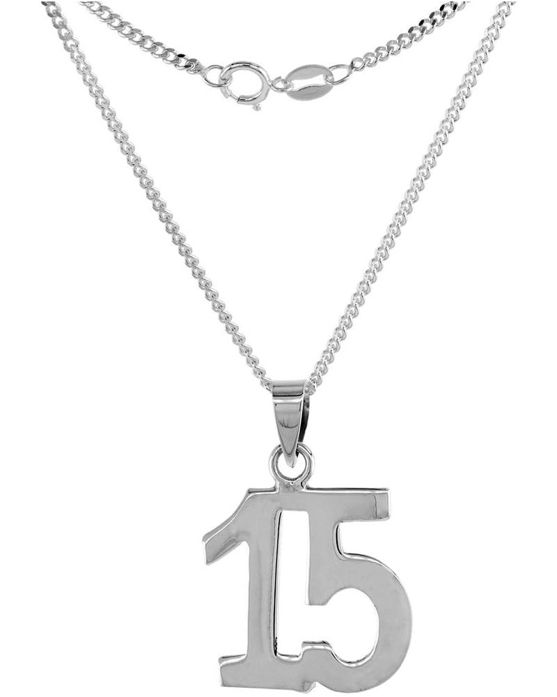 Sterling Silver Number 15 Necklace for Jersey Numbers & Recovery High Polish 3/4 inch, 2mm Curb Chain 24-inch-Necklace $23.61...