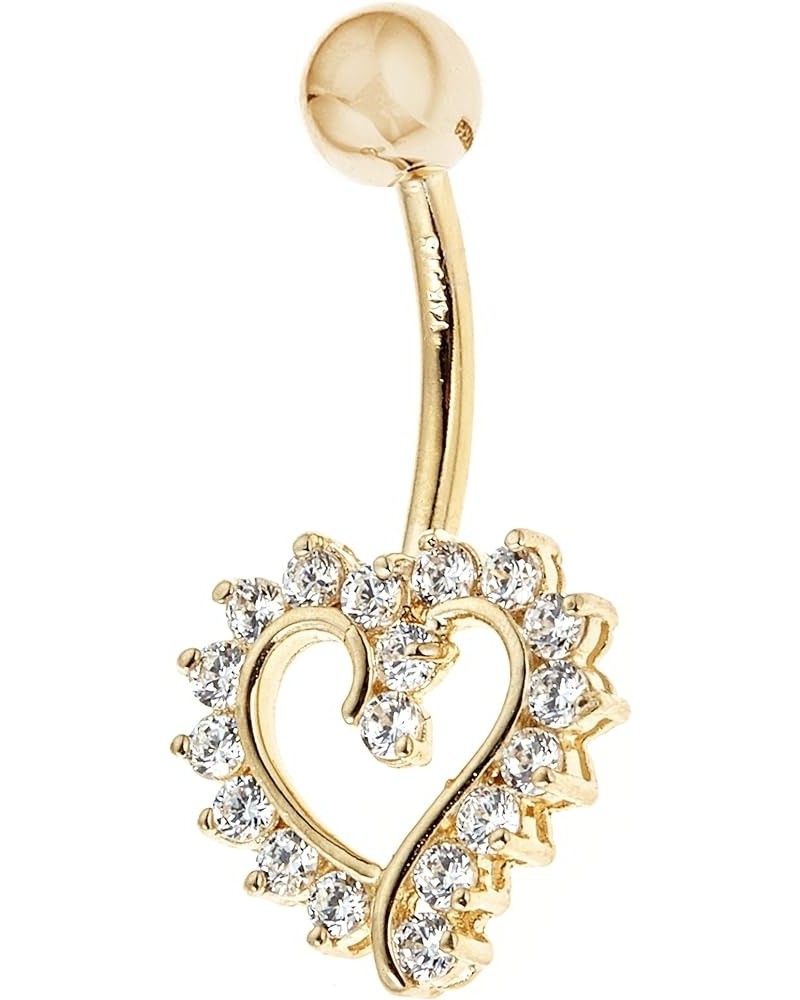 14k Solid Gold Cubic Zirconia Open Heart Belly Button Navel Ring Body Art (Yellow or White) Yellow Gold $58.64 Rings