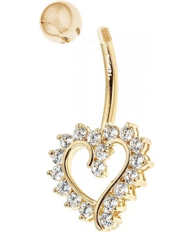 14k Solid Gold Cubic Zirconia Open Heart Belly Button Navel Ring Body Art (Yellow or White) Yellow Gold $58.64 Rings