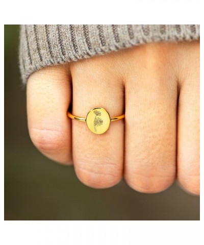 Story Jewellery Birth Month Flower Rings for Women, Gold Plated Engraved Signet Birth Month Floral Rings for Her, Dainty Flow...