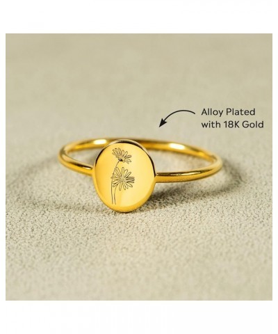 Story Jewellery Birth Month Flower Rings for Women, Gold Plated Engraved Signet Birth Month Floral Rings for Her, Dainty Flow...