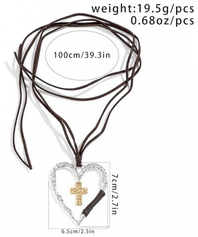 Y2k Big Hollow Out Heart Pendant Necklace Handmade Adjustable Chunky Heart Trendy Necklace Retro Long Chain Sweater Necklace ...