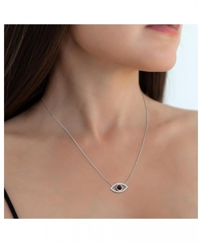 Natural Garnet Evil Eye Pendant Necklace with Diamond for Women in Sterling Silver / 14K Solid Gold Sterling Silver $95.06 Ot...