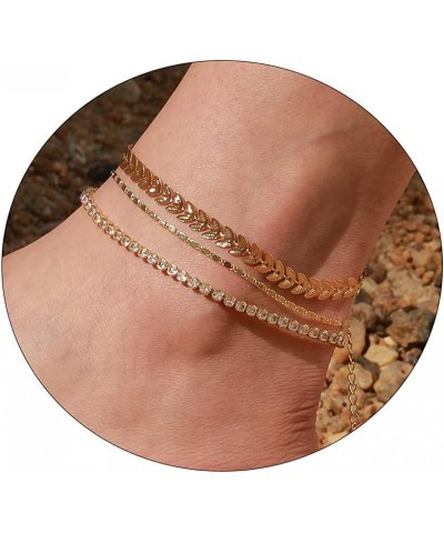 Gold Ankle Bracelets for Women 14K Gold Filled Anklets for Women Waterproof Cuban Tennis Link Stackable Anklets Set Layered A...