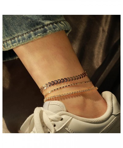 Gold Ankle Bracelets for Women 14K Gold Filled Anklets for Women Waterproof Cuban Tennis Link Stackable Anklets Set Layered A...