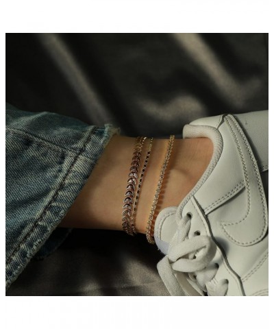 Gold Ankle Bracelets for Women 14K Gold Filled Anklets for Women Waterproof Cuban Tennis Link Stackable Anklets Set Layered A...