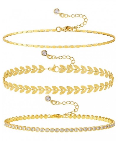 Gold Ankle Bracelets for Women 14K Gold Filled Anklets for Women Waterproof Cuban Tennis Link Stackable Anklets Set Layered A...