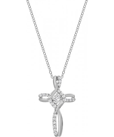 Sterling Silver Cross Necklace for Women - 1/4 Carat Round Cut Natural Diamond Cross Pendant with Chain Necklace (J-K, I2-I3)...