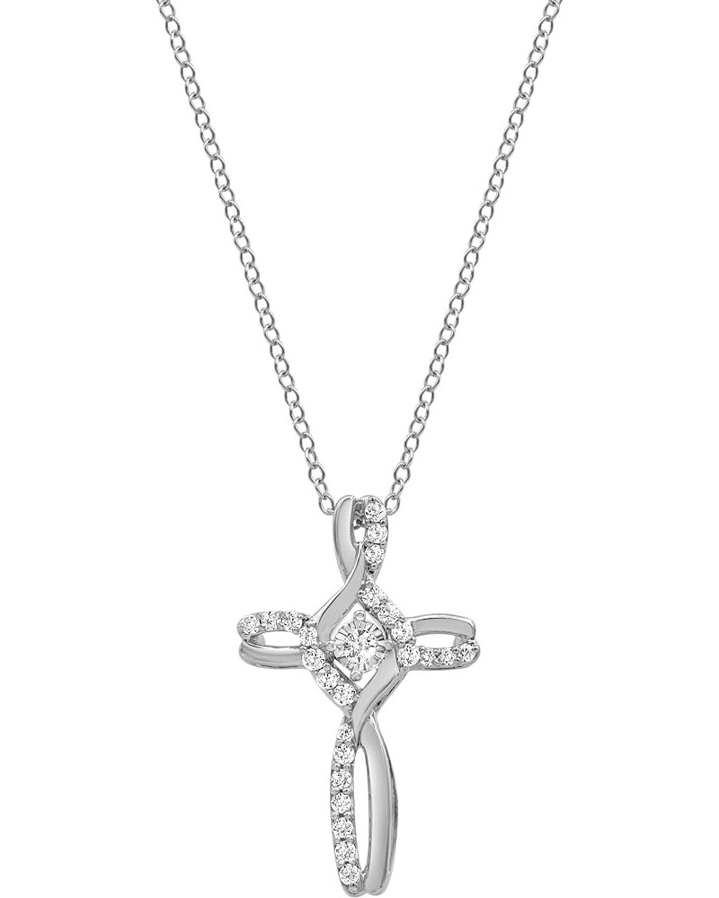 Sterling Silver Cross Necklace for Women - 1/4 Carat Round Cut Natural Diamond Cross Pendant with Chain Necklace (J-K, I2-I3)...