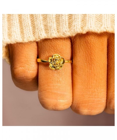 Story Jewellery Gold Plated Sterling Silver Rose Flower Promise Rings for Women, Dainty Rose Jewelry Gifts for Her, Birthday ...