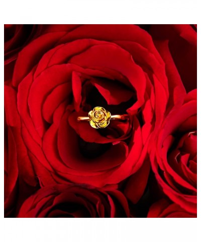 Story Jewellery Gold Plated Sterling Silver Rose Flower Promise Rings for Women, Dainty Rose Jewelry Gifts for Her, Birthday ...