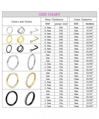 Hypoallergenic Nose Rings Hoops 316l Surgical Steel 20g 18g 16g Zircon L Shaped Studs Septum Lip Helix Hoops Double Nose Ring...