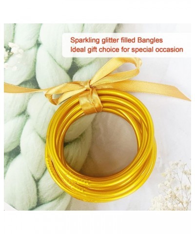 9PCS Glitter Jelly Bangles Bracelets Set for Women Lightweight Jelly Soft Silicone Bracelets for Girls Gold Circumference 7.5...