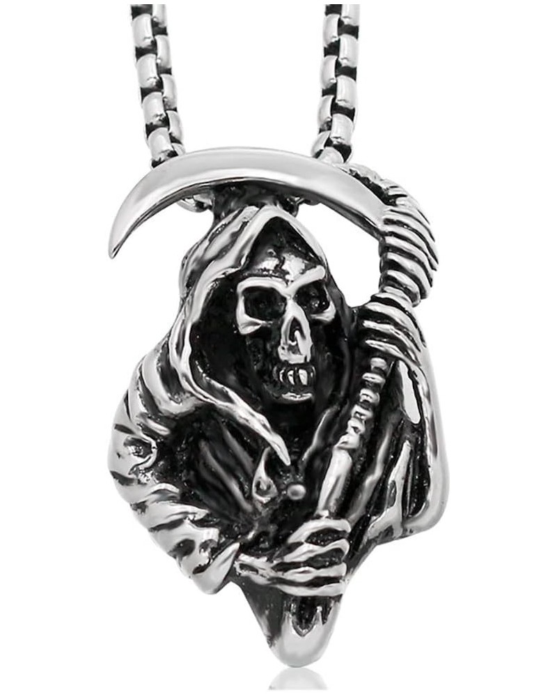 Men's Punk Necklace Pendant for Men Boys with 23.6'' Stainless Steel Box Chain The Death $5.19 Necklaces