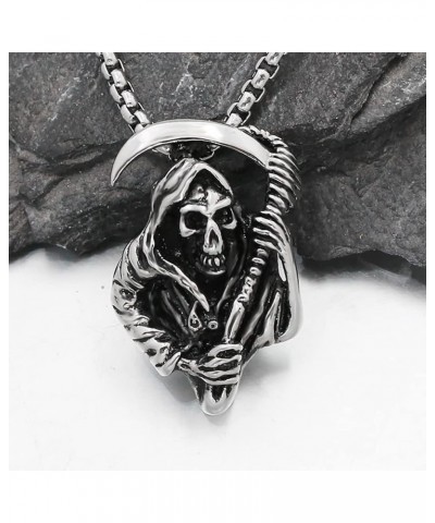 Men's Punk Necklace Pendant for Men Boys with 23.6'' Stainless Steel Box Chain The Death $5.19 Necklaces