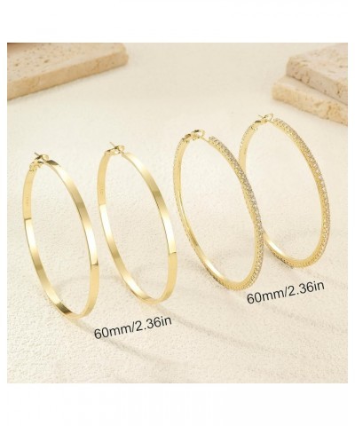 2 Pairs 14K Gold Filled Large Hoop Earrings for Women Hypoallergenic Lightweight Gold Rhinestone Hoop Earrings 925 Sterling S...