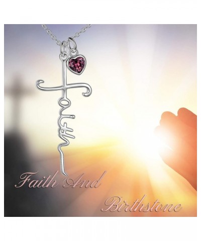 Faith Cross Necklace For Women Birthstone Sterling Silver with Simulated Birthstone Cross Jewelry Christian Gifts 06-June $19...