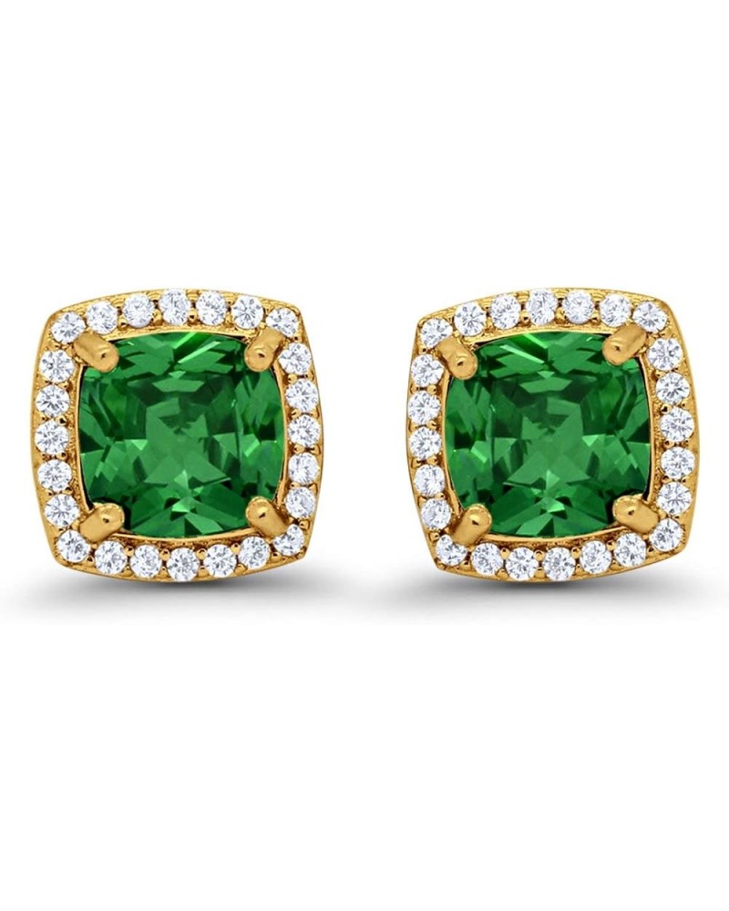 Halo Cushion Bridal Earrings Cushion Round Cubic Zirconia 925 Sterling Silver Yellow Tone, Simulated Green Emerald CZ $12.60 ...