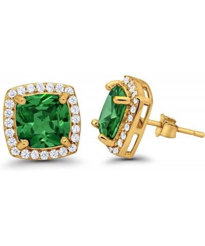 Halo Cushion Bridal Earrings Cushion Round Cubic Zirconia 925 Sterling Silver Yellow Tone, Simulated Green Emerald CZ $12.60 ...