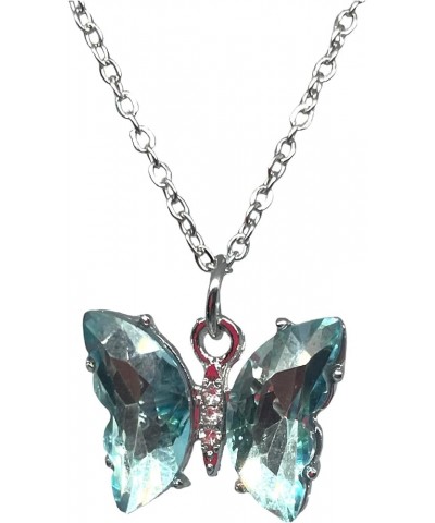 Gradient Butterfly Pendant Necklace Silver Light Blue $8.61 Necklaces