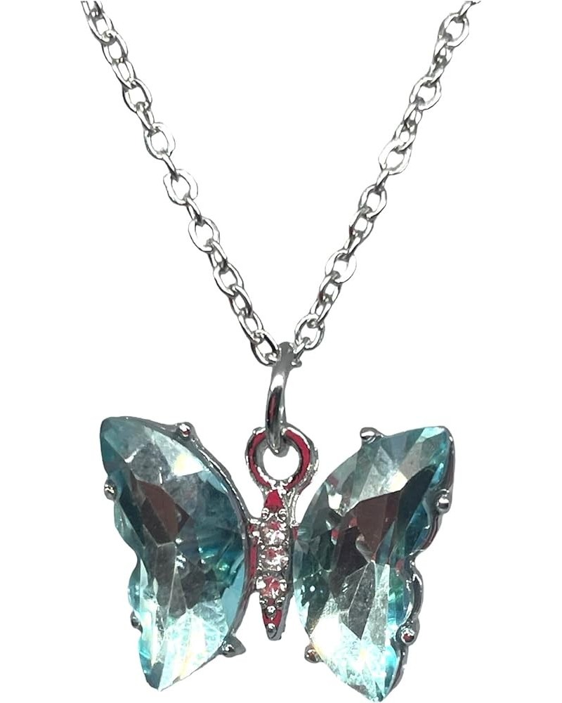 Gradient Butterfly Pendant Necklace Silver Light Blue $8.61 Necklaces