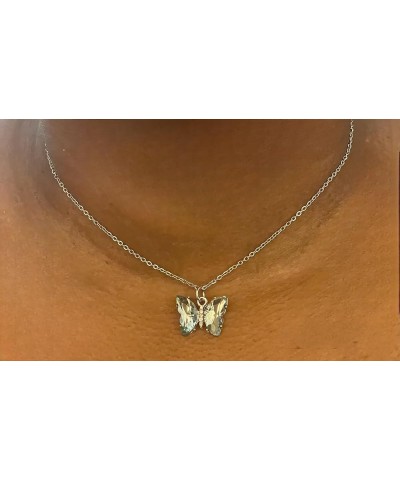 Gradient Butterfly Pendant Necklace Silver Light Blue $8.61 Necklaces