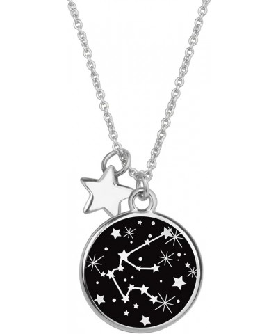 Zodiac Necklace for Women Silver Plated Black Round Disc Constellation Necklace Zodiac Star Charms Astrology Pendant Dainty Z...