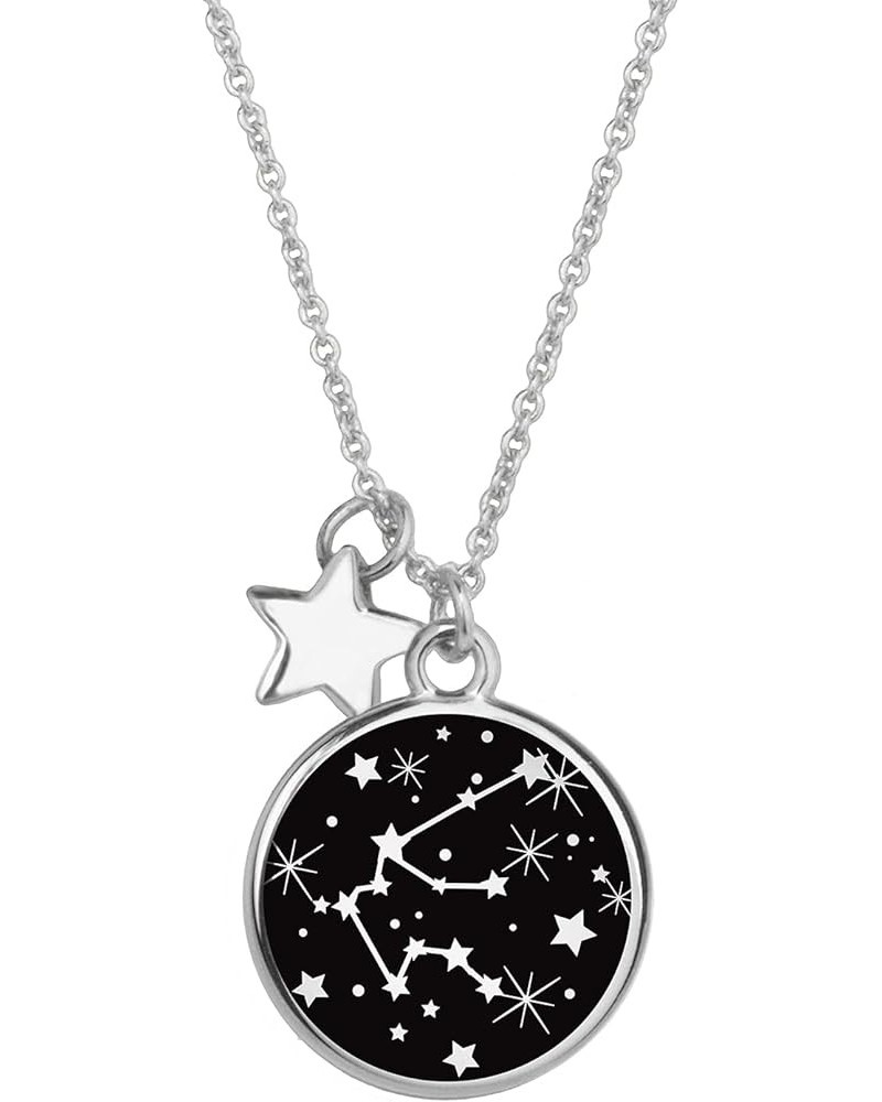 Zodiac Necklace for Women Silver Plated Black Round Disc Constellation Necklace Zodiac Star Charms Astrology Pendant Dainty Z...