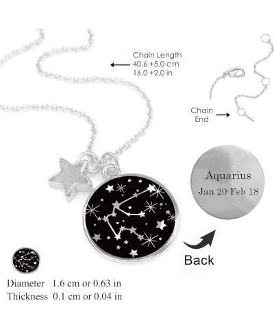 Zodiac Necklace for Women Silver Plated Black Round Disc Constellation Necklace Zodiac Star Charms Astrology Pendant Dainty Z...