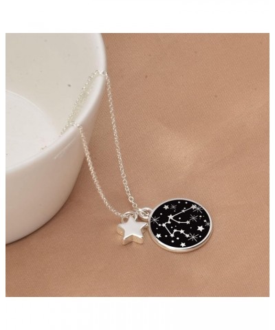 Zodiac Necklace for Women Silver Plated Black Round Disc Constellation Necklace Zodiac Star Charms Astrology Pendant Dainty Z...