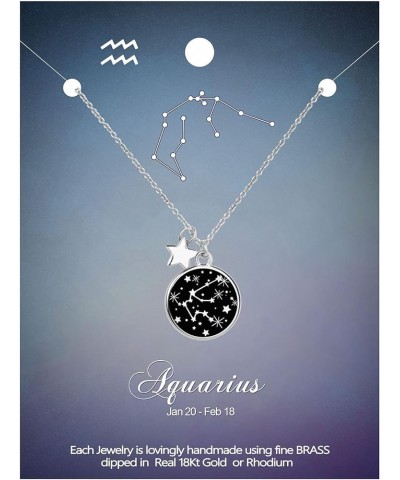 Zodiac Necklace for Women Silver Plated Black Round Disc Constellation Necklace Zodiac Star Charms Astrology Pendant Dainty Z...