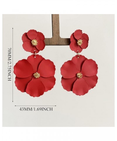 Elegant Bohemian Large Metal Double Flower Matt Earring Chic Statement Dangle Drop Wedding Earrings For Women Girls Cute Stat...