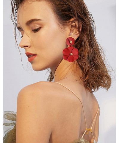 Elegant Bohemian Large Metal Double Flower Matt Earring Chic Statement Dangle Drop Wedding Earrings For Women Girls Cute Stat...