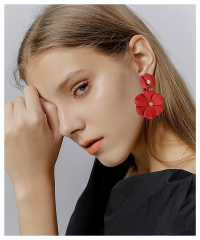 Elegant Bohemian Large Metal Double Flower Matt Earring Chic Statement Dangle Drop Wedding Earrings For Women Girls Cute Stat...