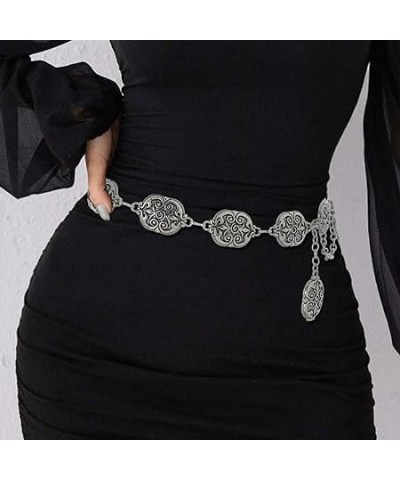 Vintage Chain Belt Silver Carve Waist Chain Western Retro Belly Belt Adjustable Metal Body Accessories Jewelry for Women and ...