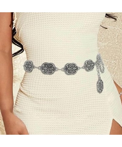 Vintage Chain Belt Silver Carve Waist Chain Western Retro Belly Belt Adjustable Metal Body Accessories Jewelry for Women and ...